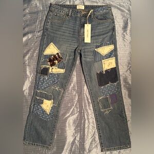 DRIFTWOOD Blue Patchwork Straight Leg Jeans